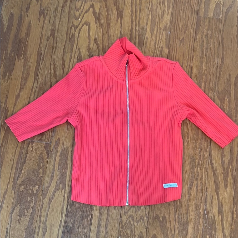 Calvin Klein Jeans knitted zippered Red Crop Top